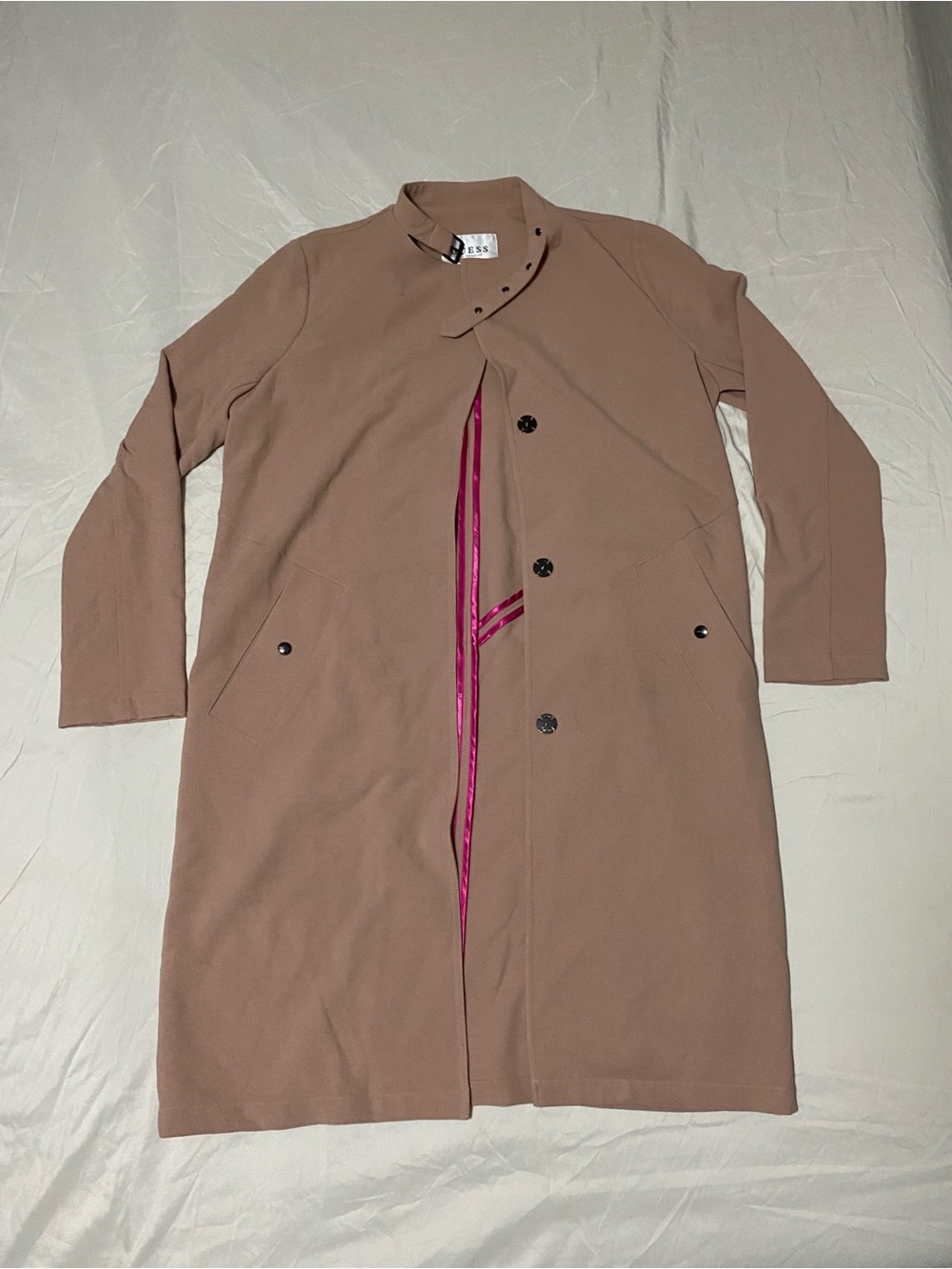 Guess Taupe Trench Coat with Pink Lining